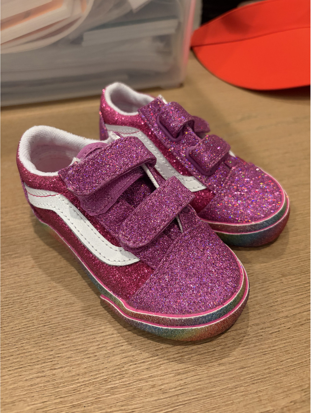 Vans Girl's Sparkle Pink Canvas Strap Shoe size 6.5